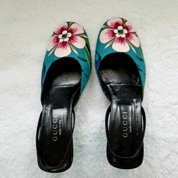 Gucci VTG Turquoise Pink Floral Slingback 39 1/2 B - Picture 5 of 8